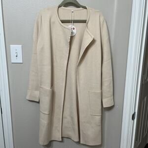 Anrabess NEW Women’s Long Cardigan Sweater Sz XL Cream Open Front Soft Classic